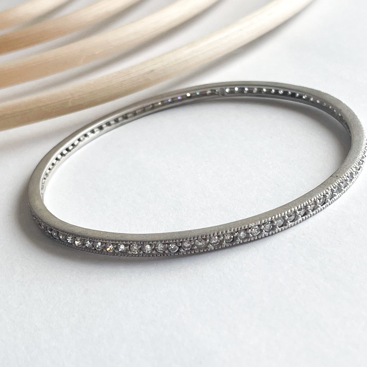 CZ Thick Bangle - Solid Sterling Silver