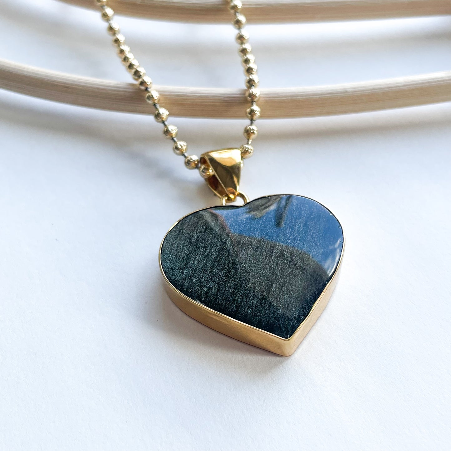 Sheen Obsidian Heart Pendant - Alchemia Gold