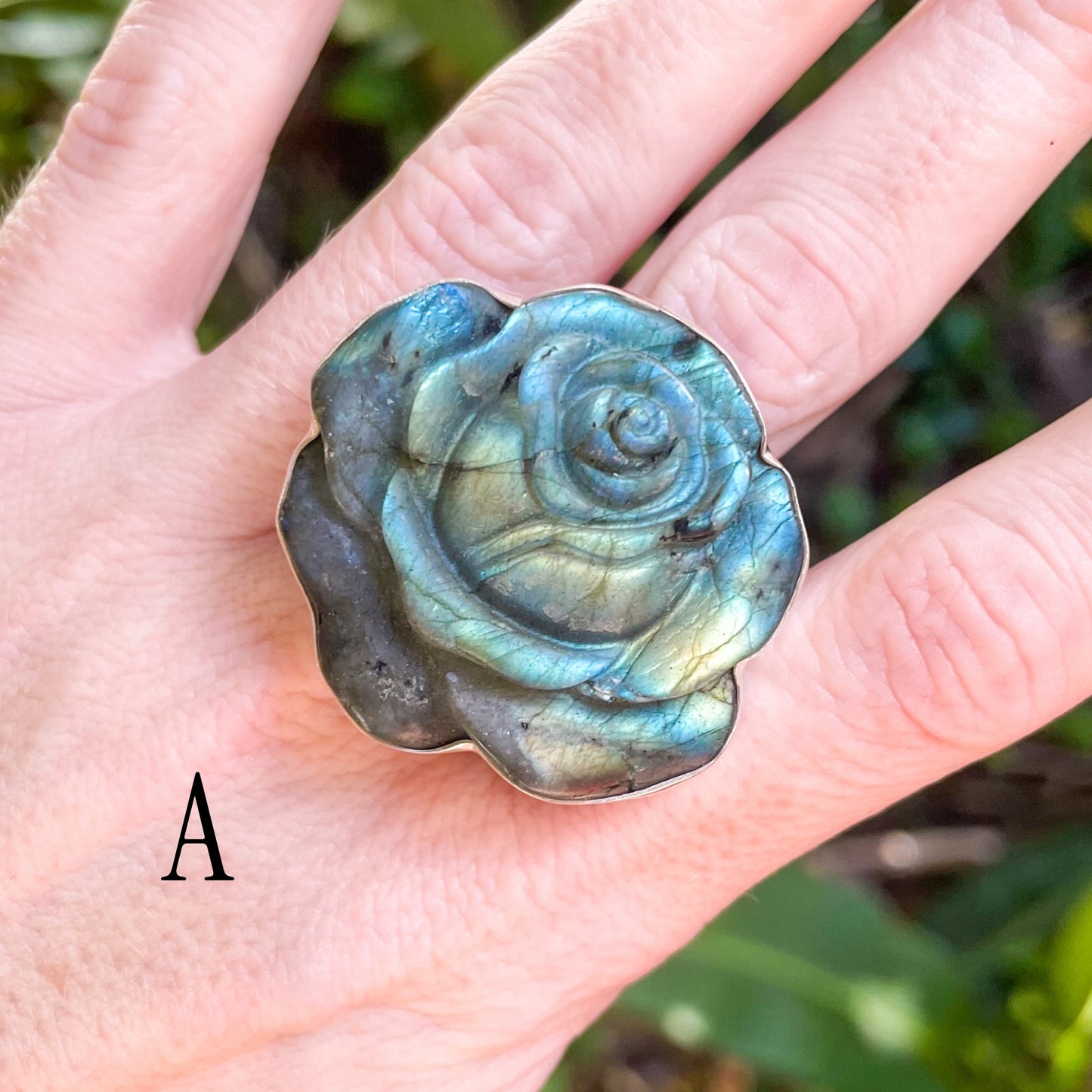 Labradorite Flower Ring - Both Metals
