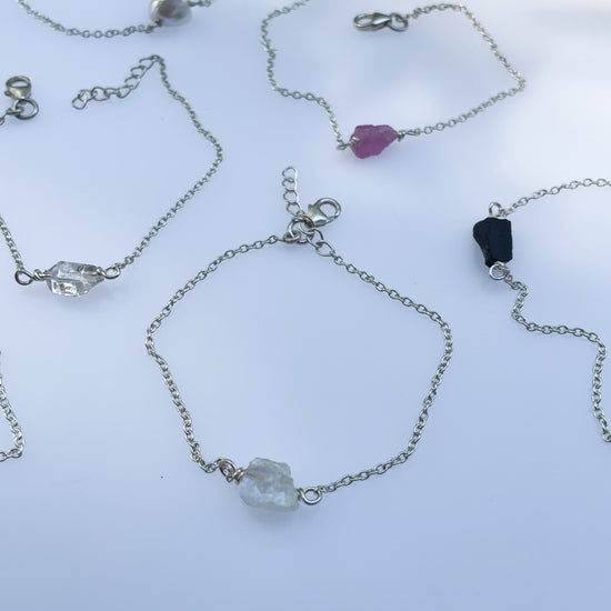 Minimalist Stone Bracelet - Solid Sterling silver