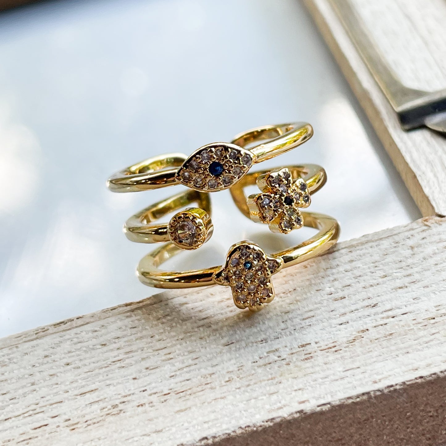 Multi Layer of CZ Adj Ring - 18k Gold Filled