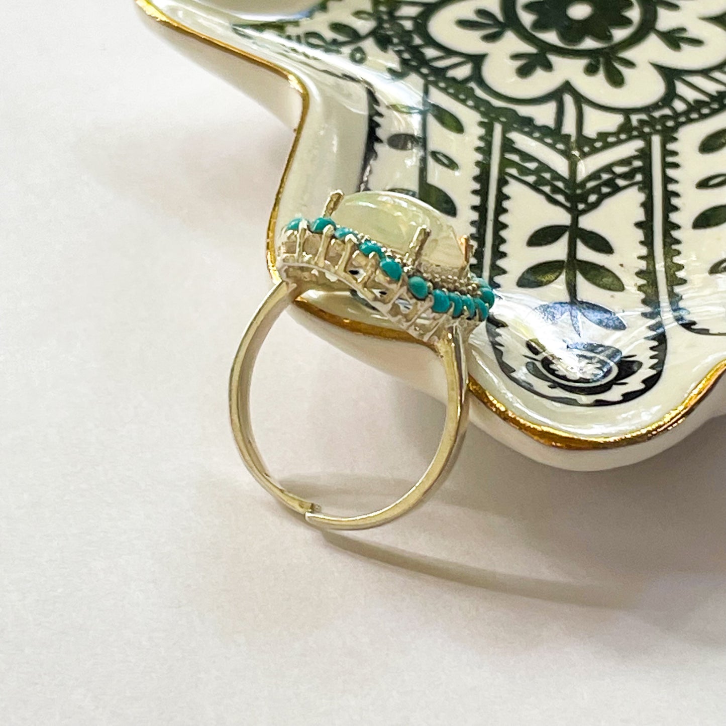 Opal CZ & Turquoise Ring - Solid Sterling Silver