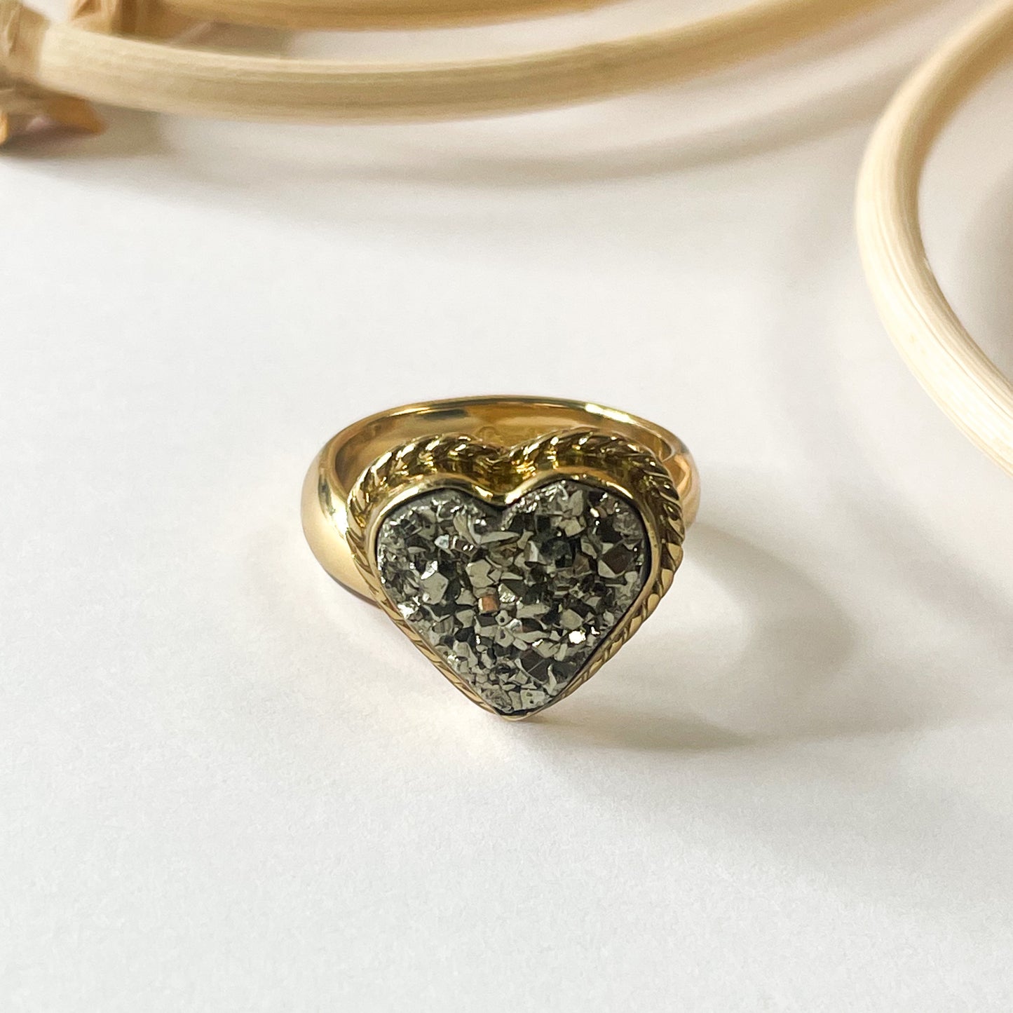 Druzy Pyrite Heart Ring - Alchemia