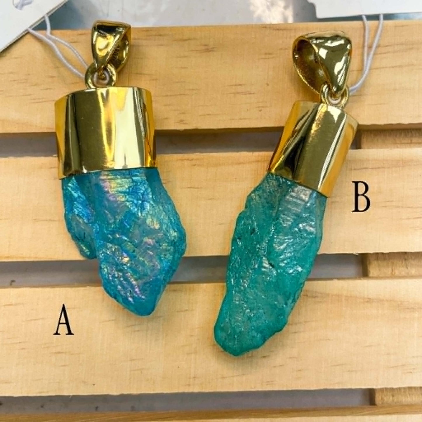 Aqua Aura Quartz Pendants- Alchemia