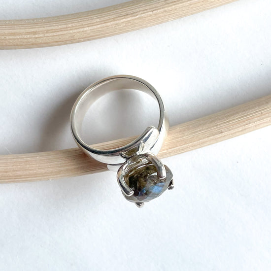 Labradorite Polka Dot Prong Ring - Solid Sterling Silver