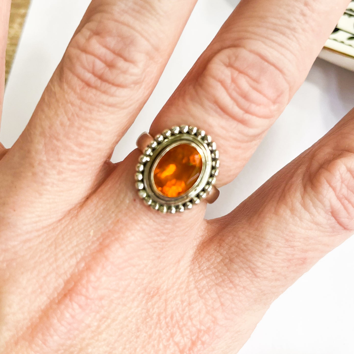 Orange Opal Ring - Solid Sterling Silver