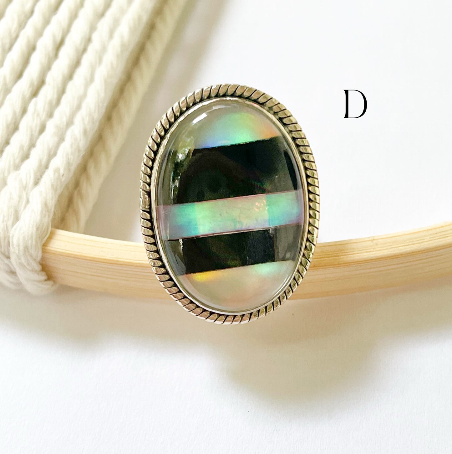 Galaxy Opal & Black Onyx Lined Ring - Solid Sterling Silver