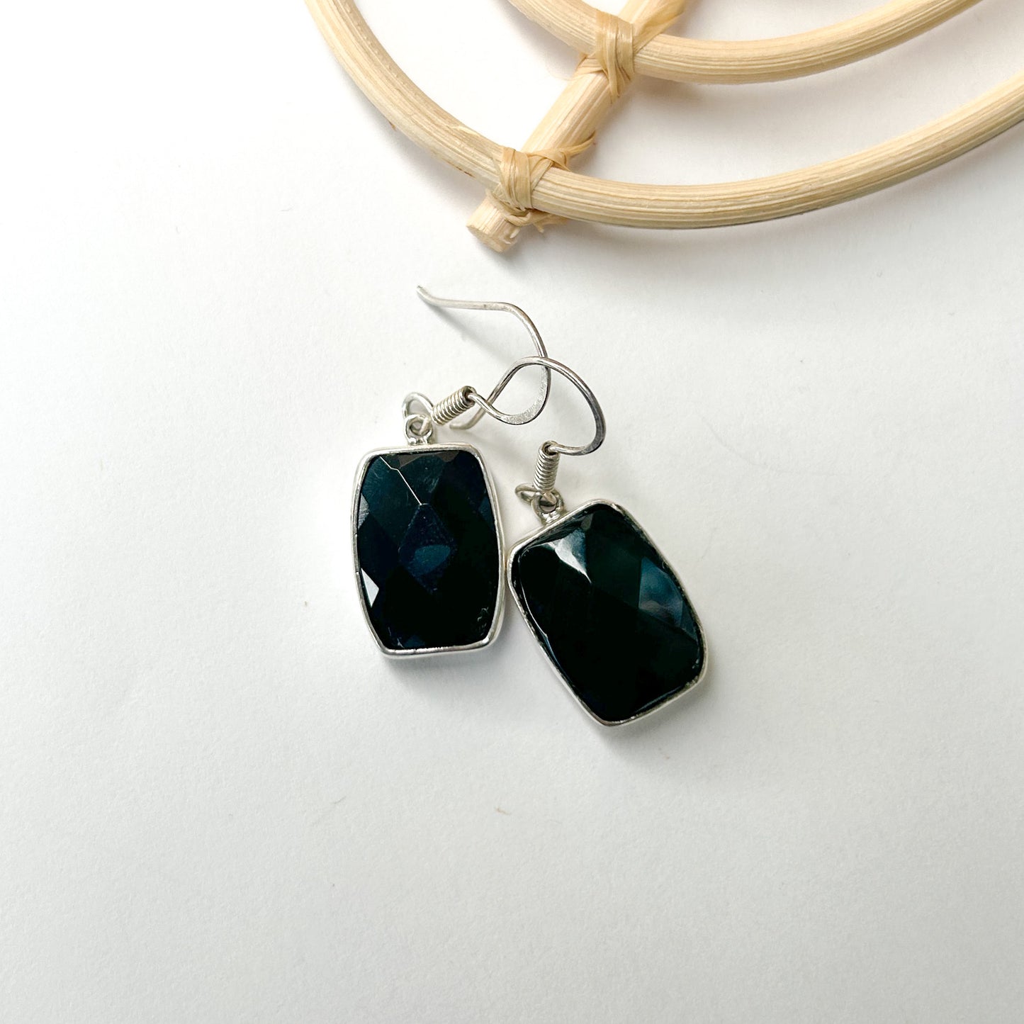 Black Onyx Dangle Earrings - Solid Sterling Silver