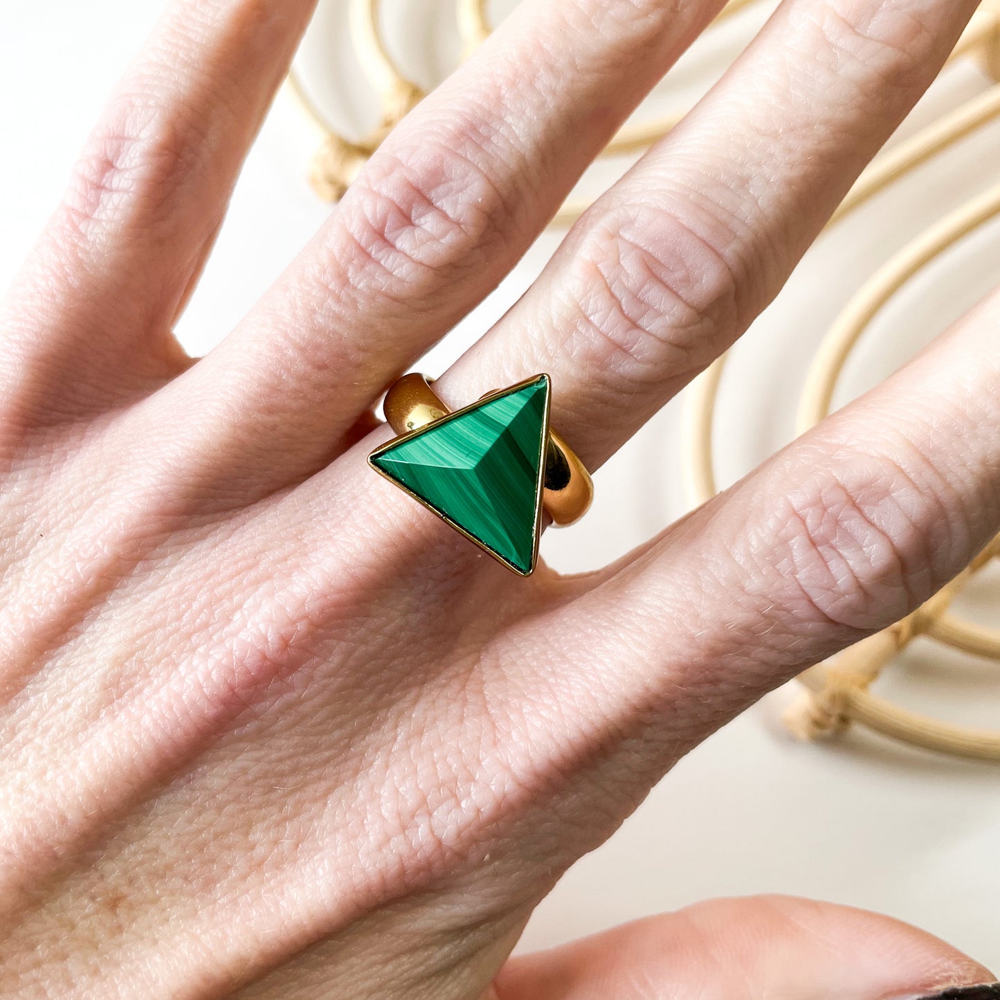 Malachite Triangle Ring - Alchemia