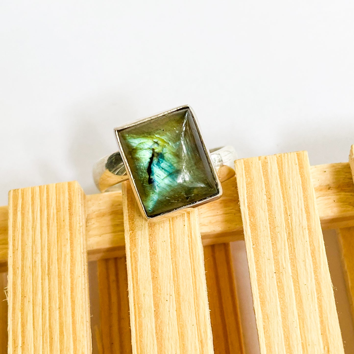 Labradorite Dainty Silver Ring - Solid Sterling Silver