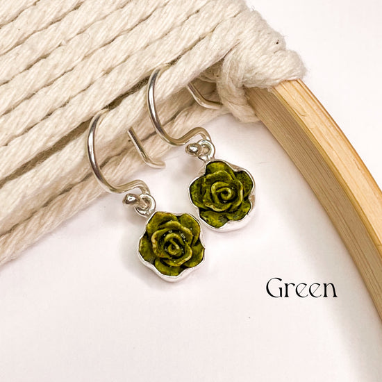 Mini Resin Rose Dangles - Sterling Silver