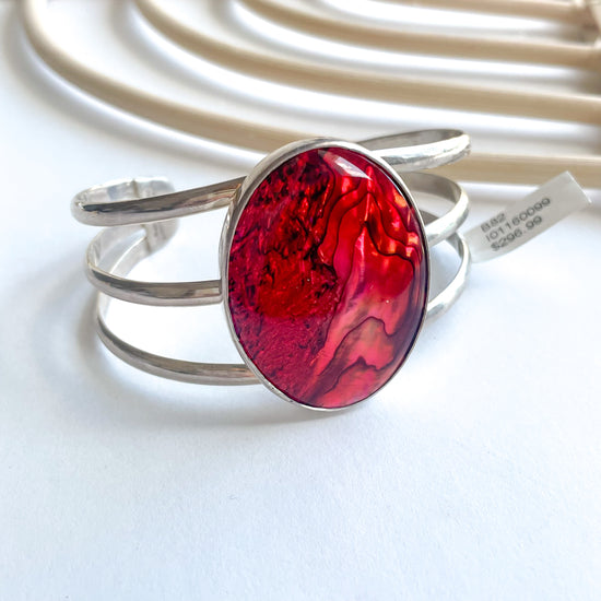 Red Abalone Cuff - Solid Sterling Silver