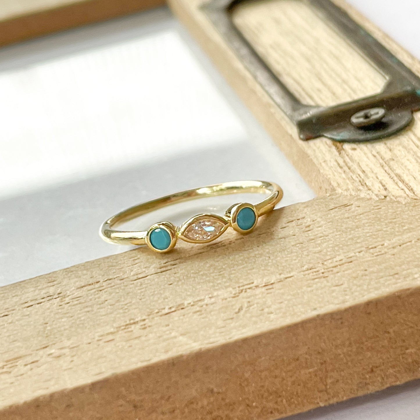 CZ And Turquoise Polka Dot Sized Ring - SSS or Vermeil
