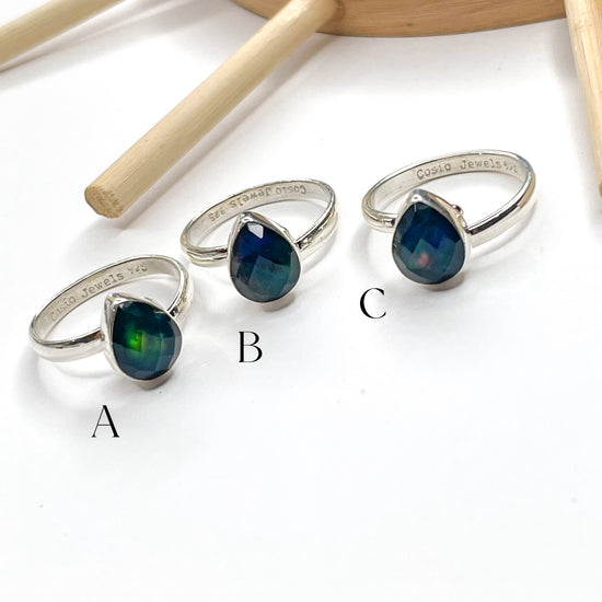 Abalone Doublet Dainty Teardrop Ring - Solid Sterling Silver