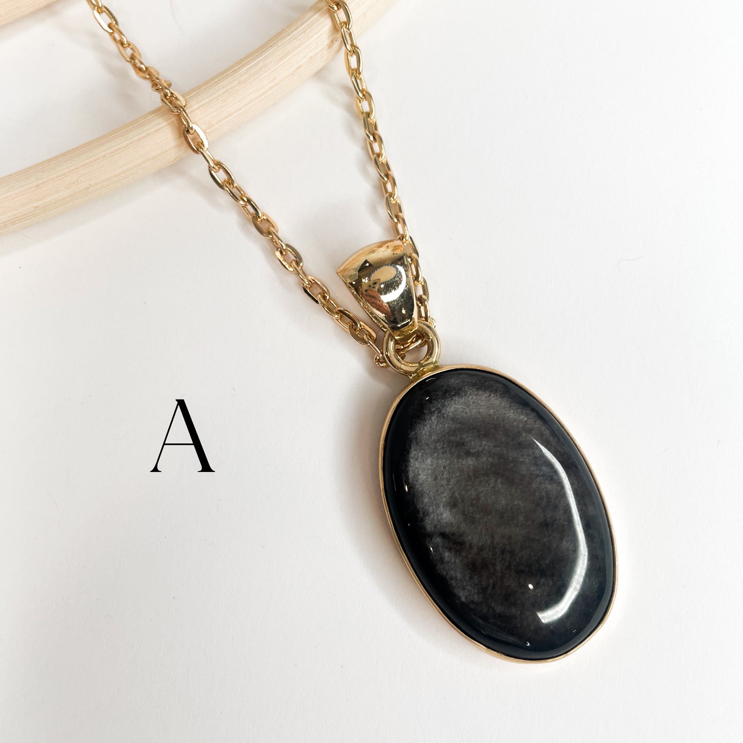 Silver Sheen Obsidian Oval Ring & Pendant - Both Metals