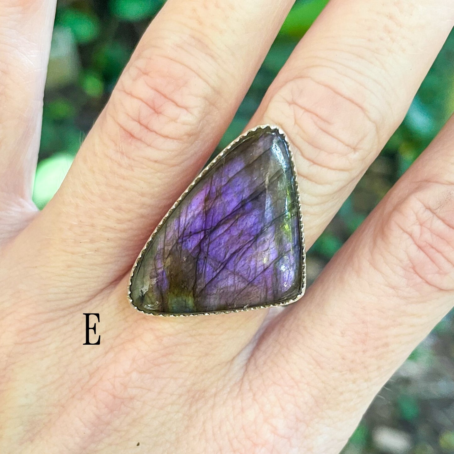 Purple Labradorite Adjustable Ring - Solid Sterling Silver