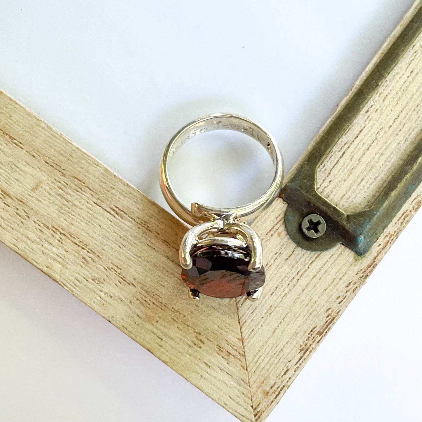 Oval Garnet Nano Glass Prong Ring - Solid Sterling Silver