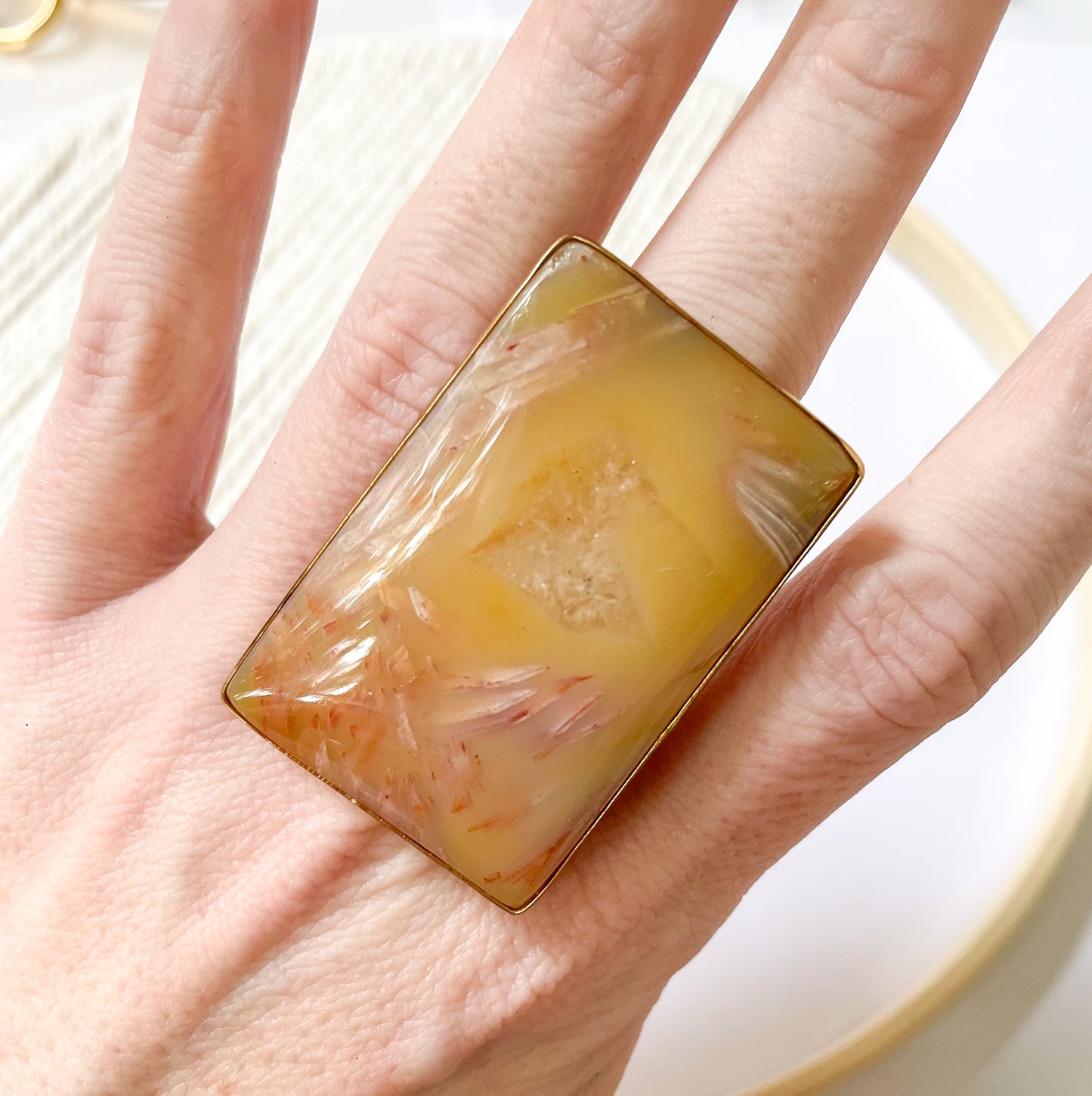Sagenite Plume Agate Ring - Alchemia Gold