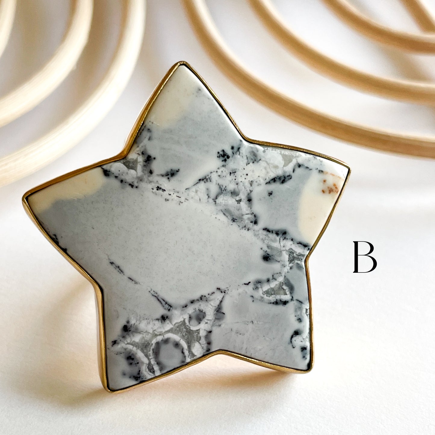 White Maligano Jasper Star Ring - Alchemia