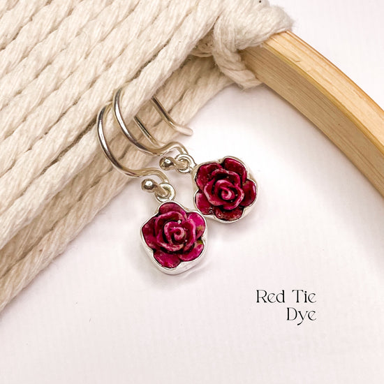 Mini Resin Rose Dangles - Sterling Silver