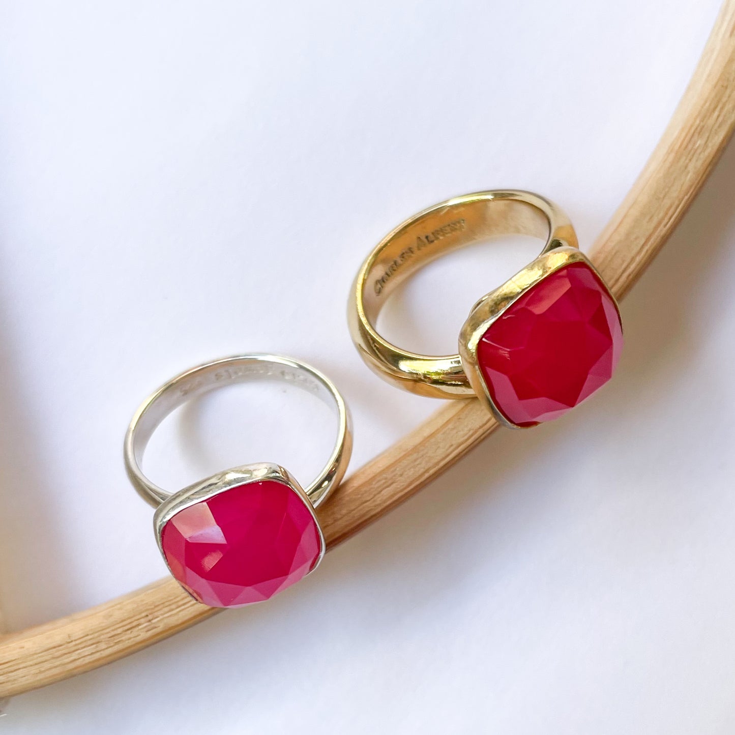 Bright Square Chalcedony Rings - Both Metals