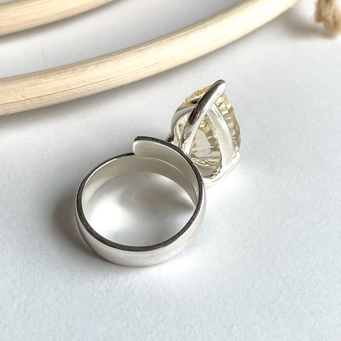 Light Citrine Special Cut Ring - Solid Sterling Silver