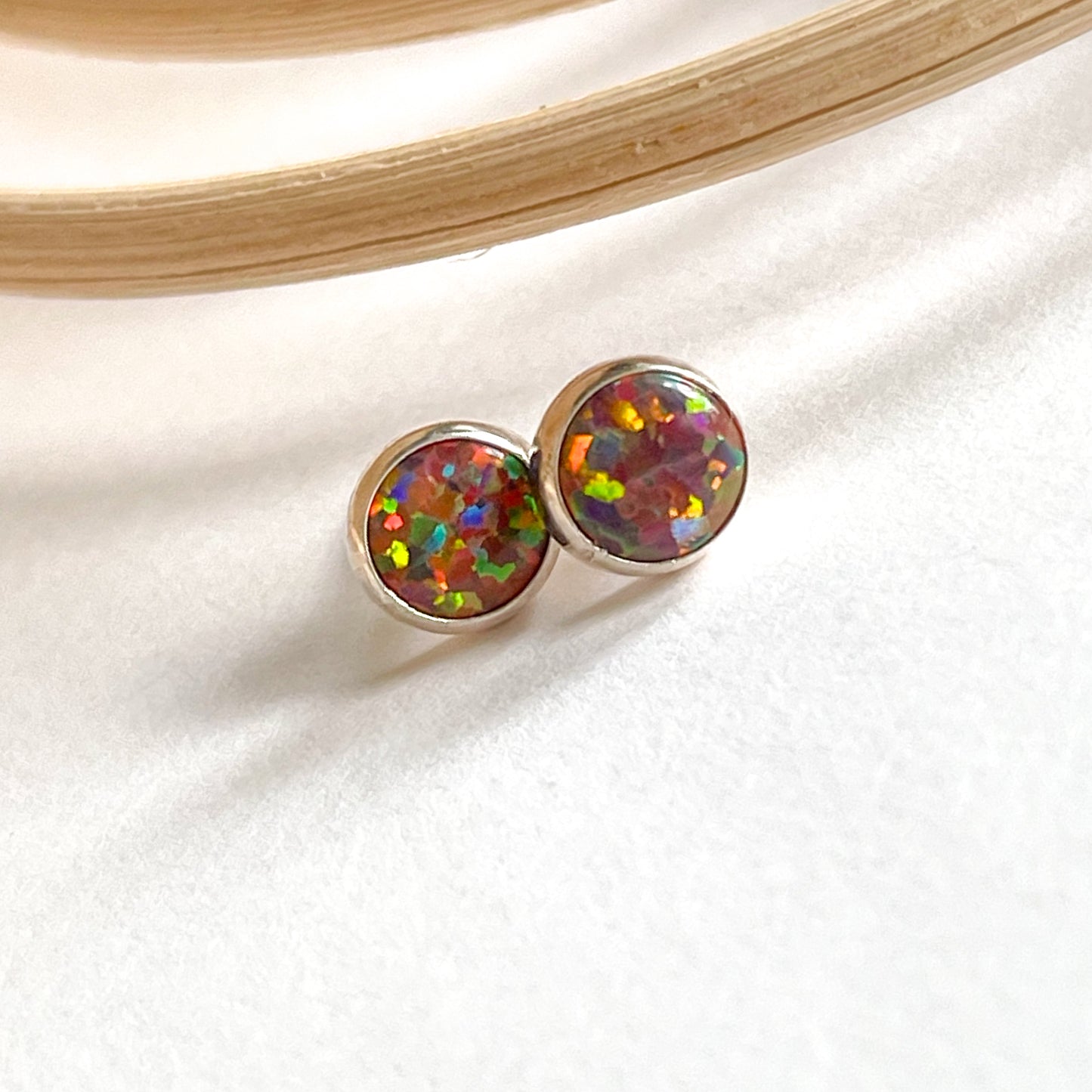 Red Opal Polka Dot Studs - Solid Sterling Silver