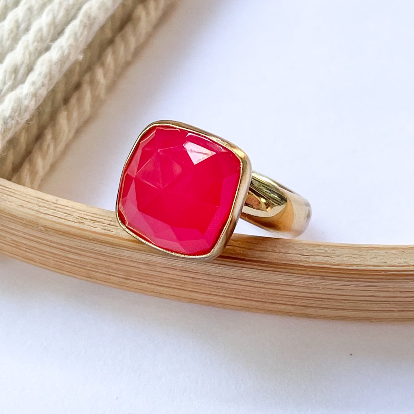 Bright Square Chalcedony Rings - Both Metals