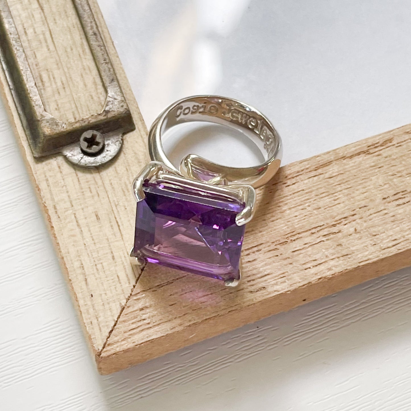 Amethyst Square Prong Set Ring-Solid Sterling Silver