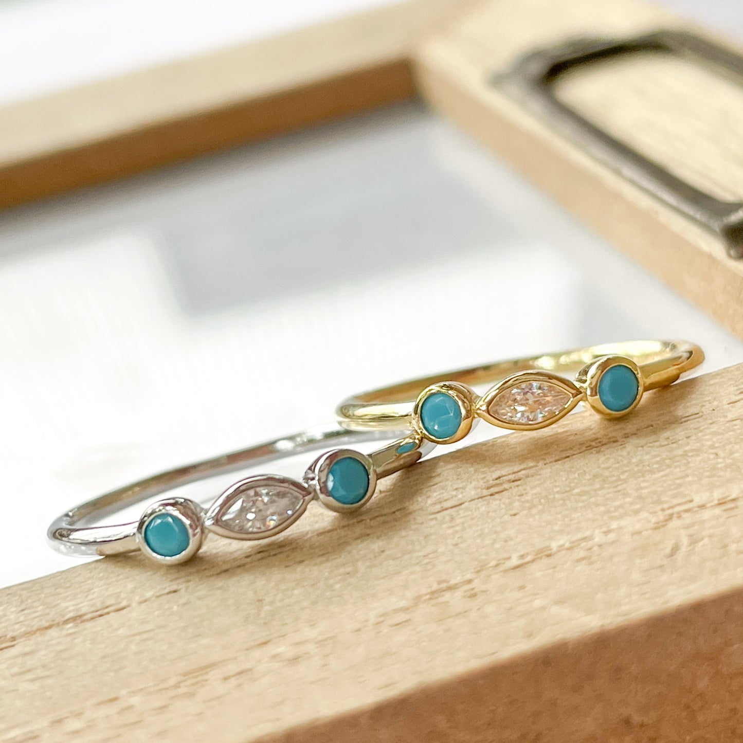 CZ And Turquoise Polka Dot Sized Ring - SSS or Vermeil