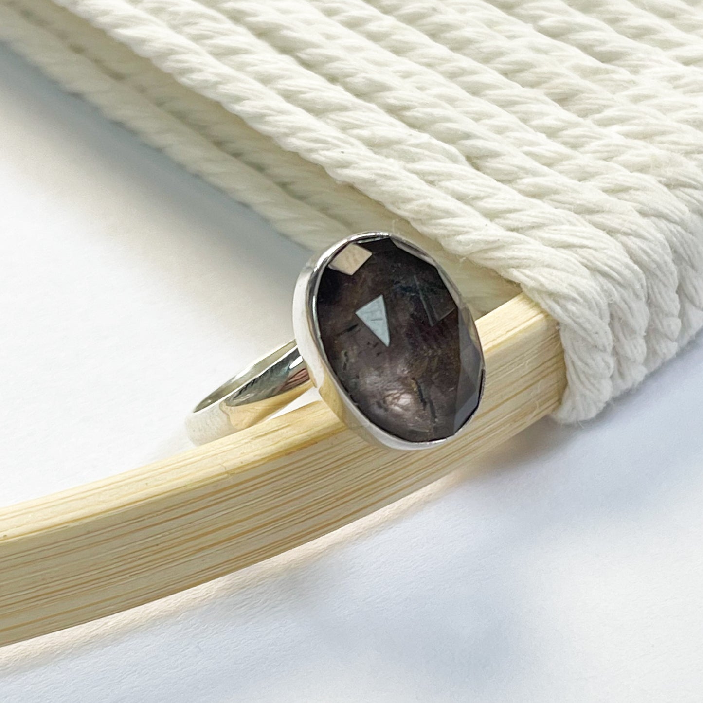 Gray Shimmer Doublet Ring - Solid Sterling Silver