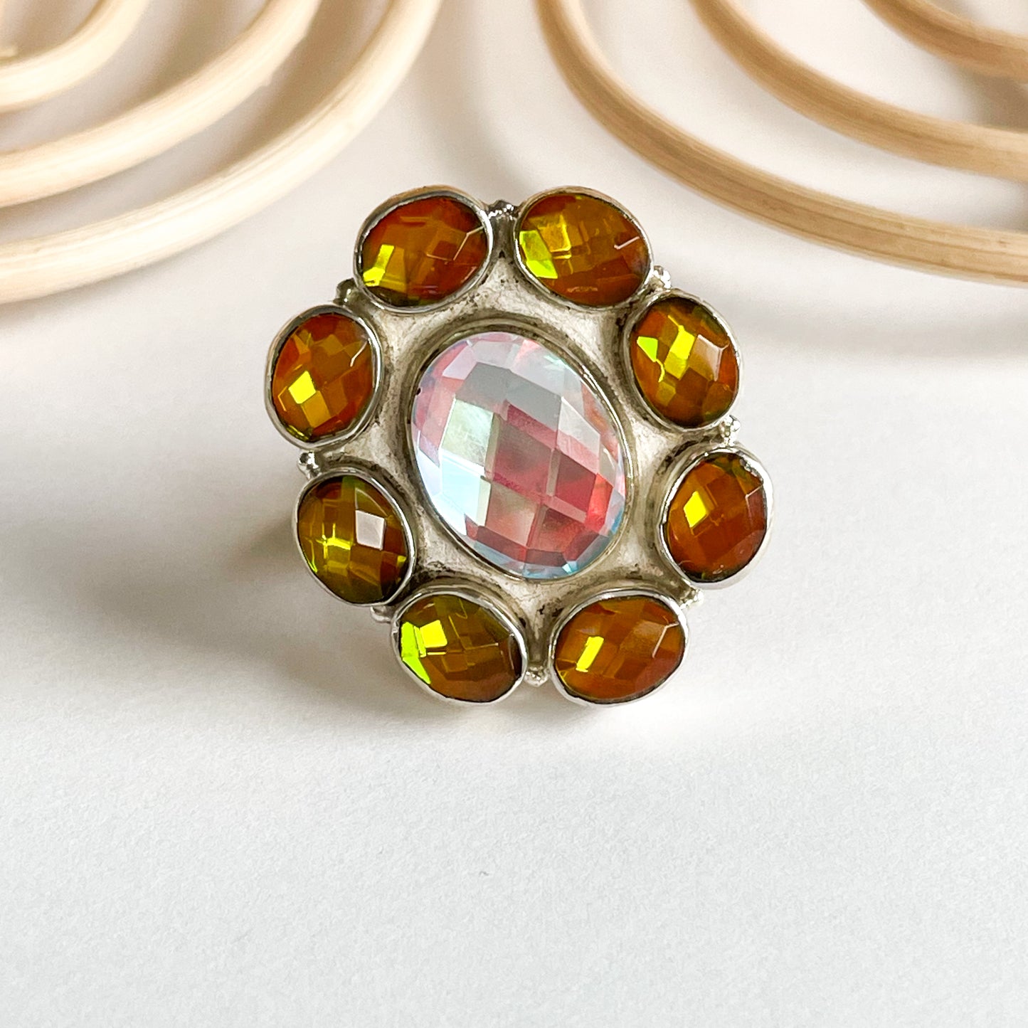 Mystical Flower Glass Ring - Solid Sterling Silver