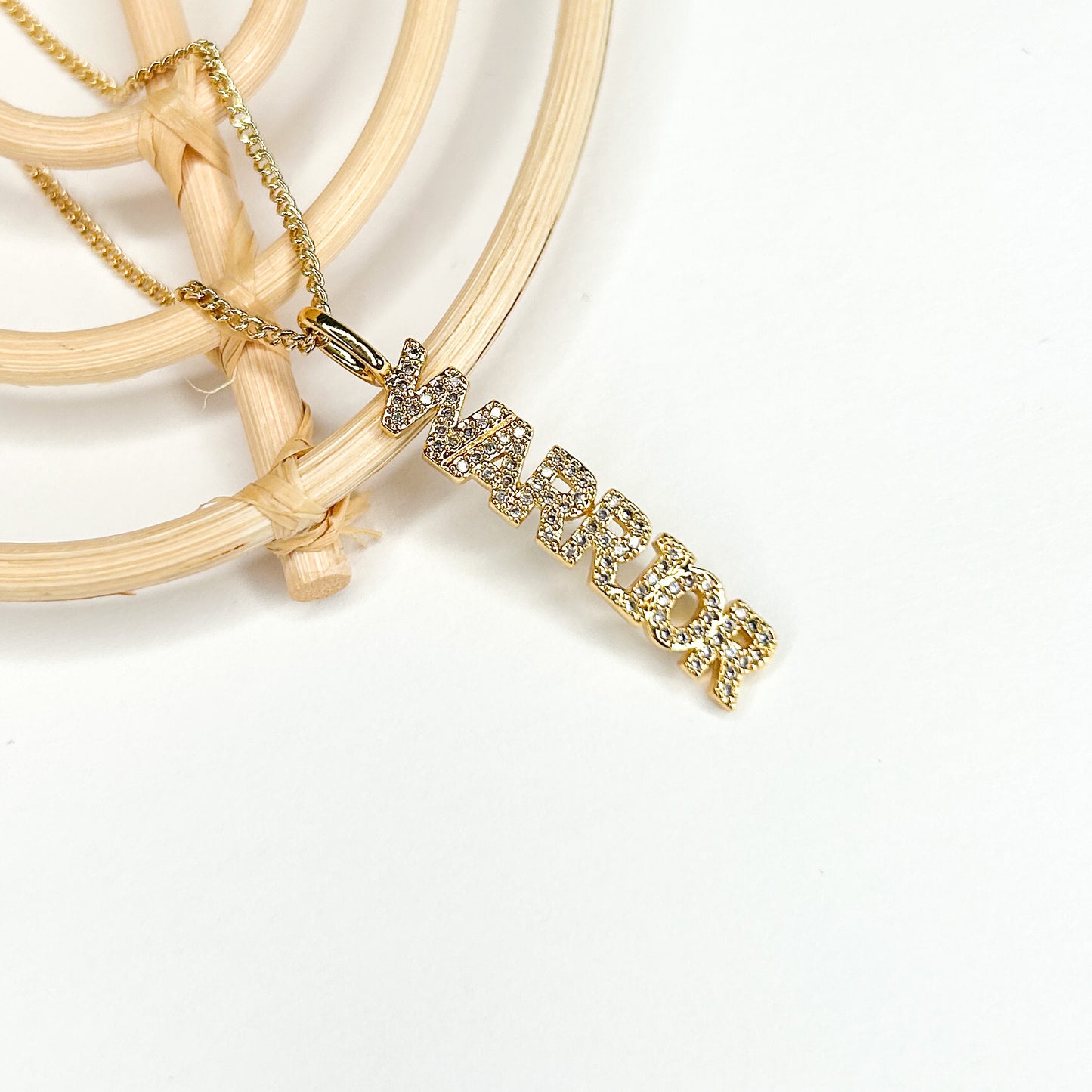 CZ Warrior Word Pendant - 18K Gold Filled