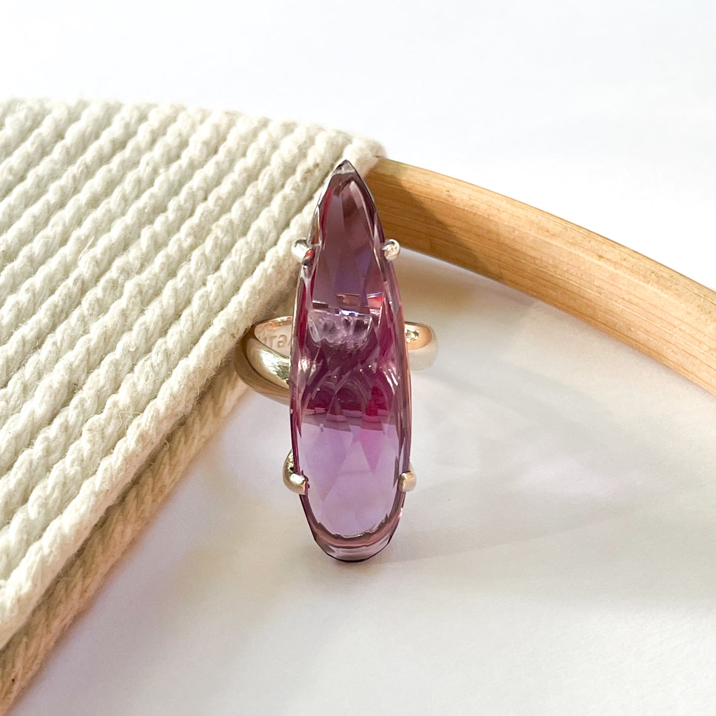 Amethyst Tear Prong Set Long Ring - Solid Sterling silver