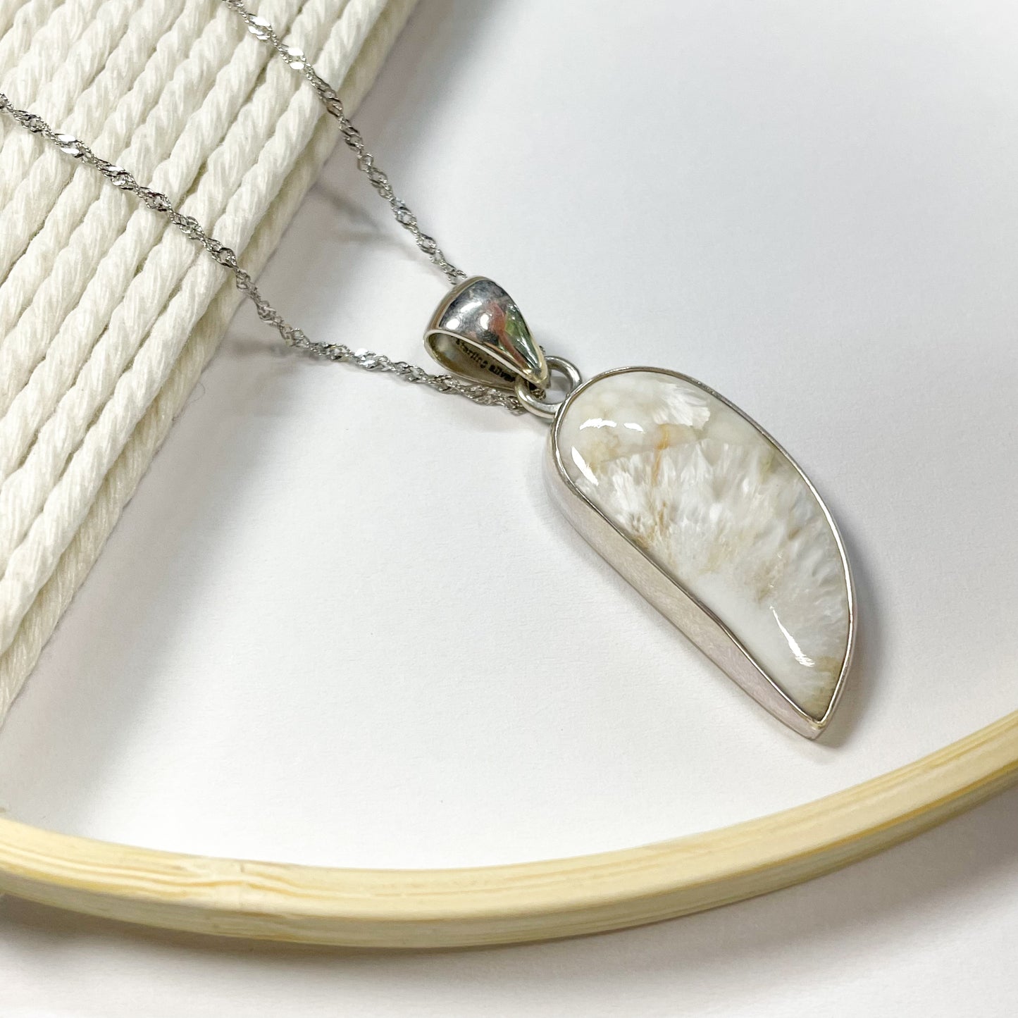 Feather Opal Pendant - Solid Sterling Silver