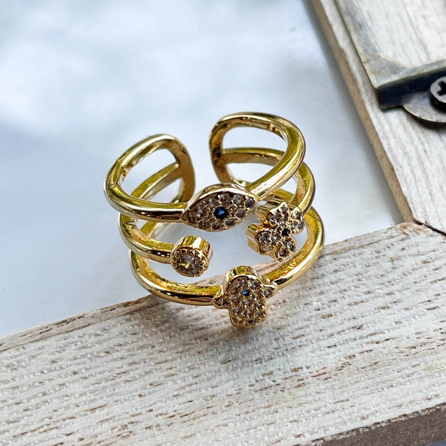 Multi Layer of CZ Adj Ring - 18k Gold Filled