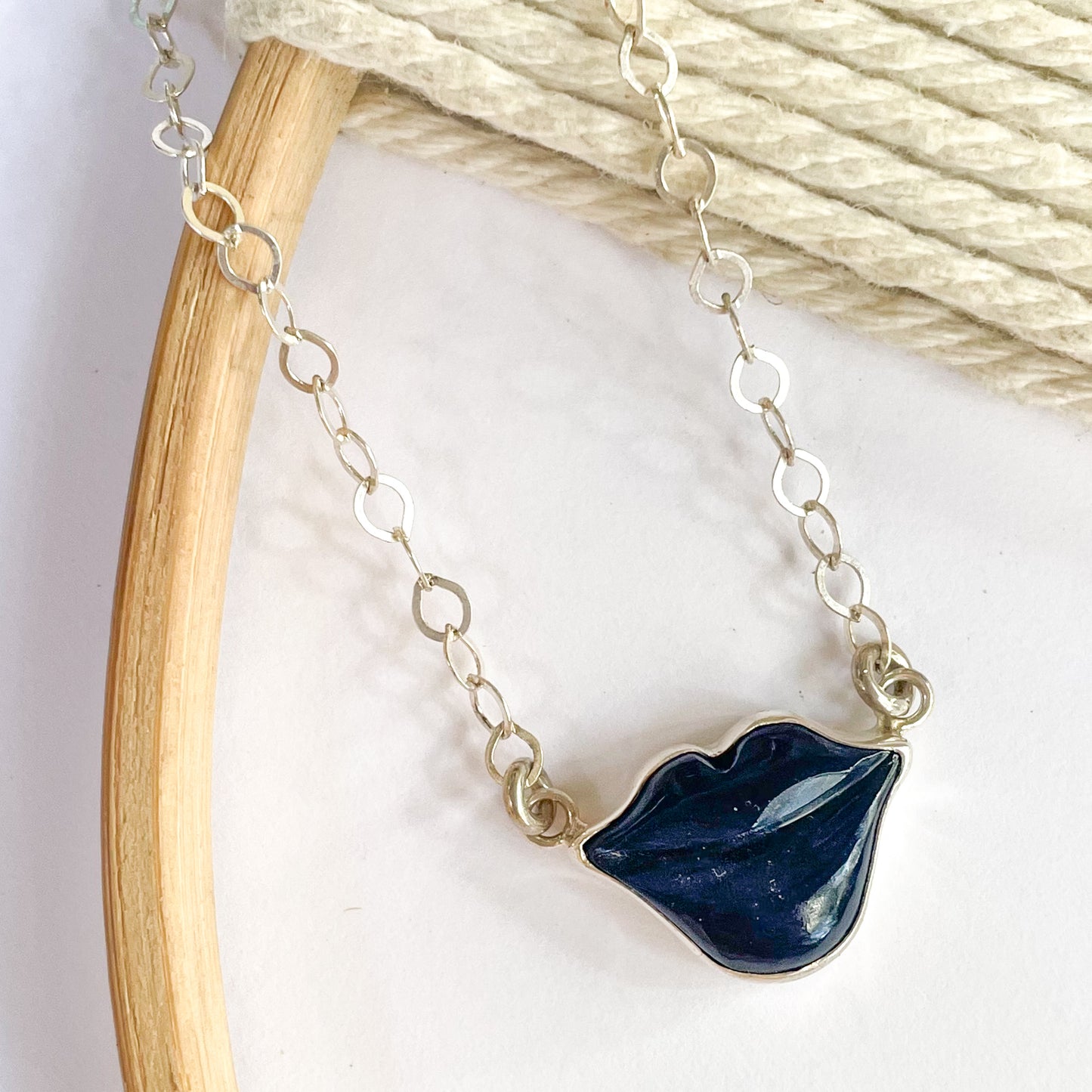 Colorful Chalcedony Lip Necklaces - Both Metals