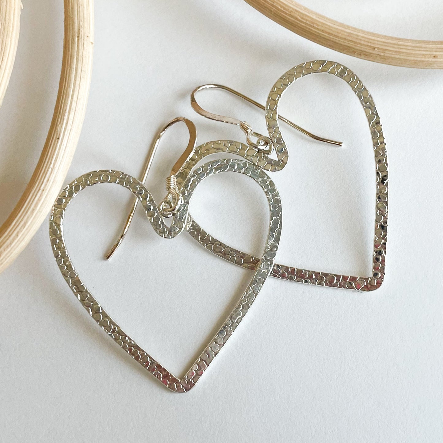Heart Dangle Earrings - Solid Sterling Silver