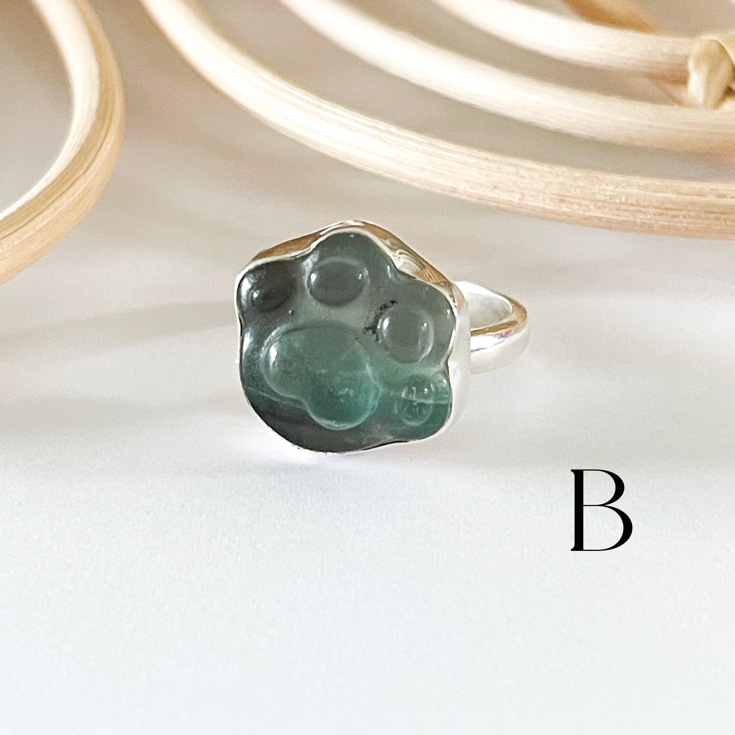 Fluorite Dog Paw Ring - Solid Sterling Silver