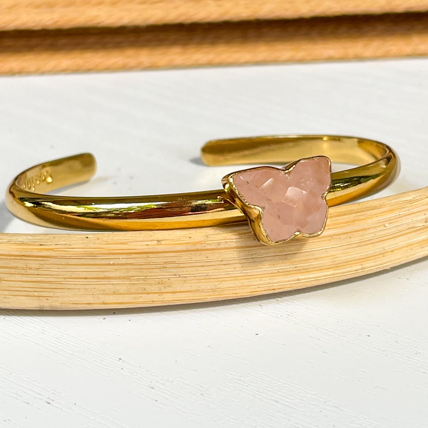 Rose Quartz Butterfly Mini Cuff - Alchemia Gold