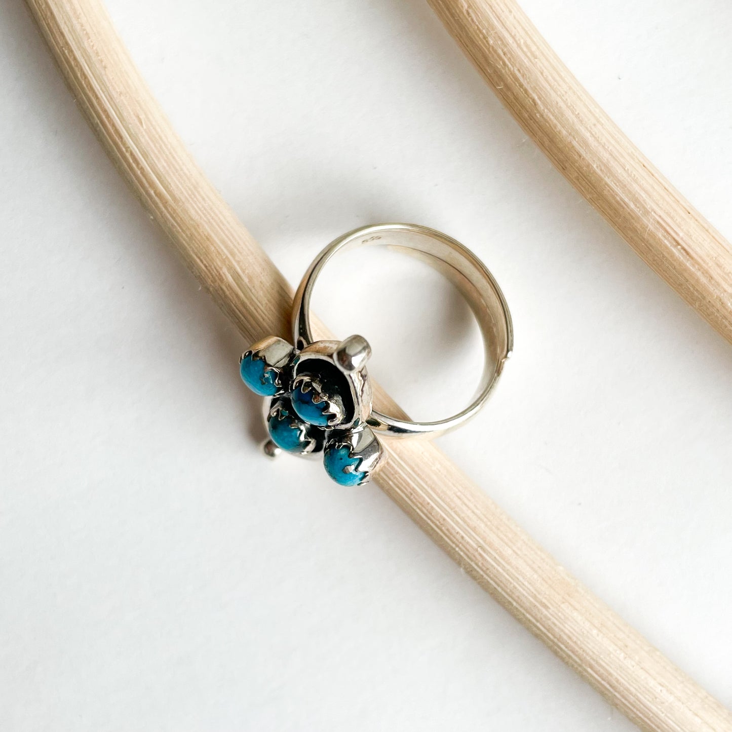 Unique Turquoise Cluster Ring - Solid Sterling Silver