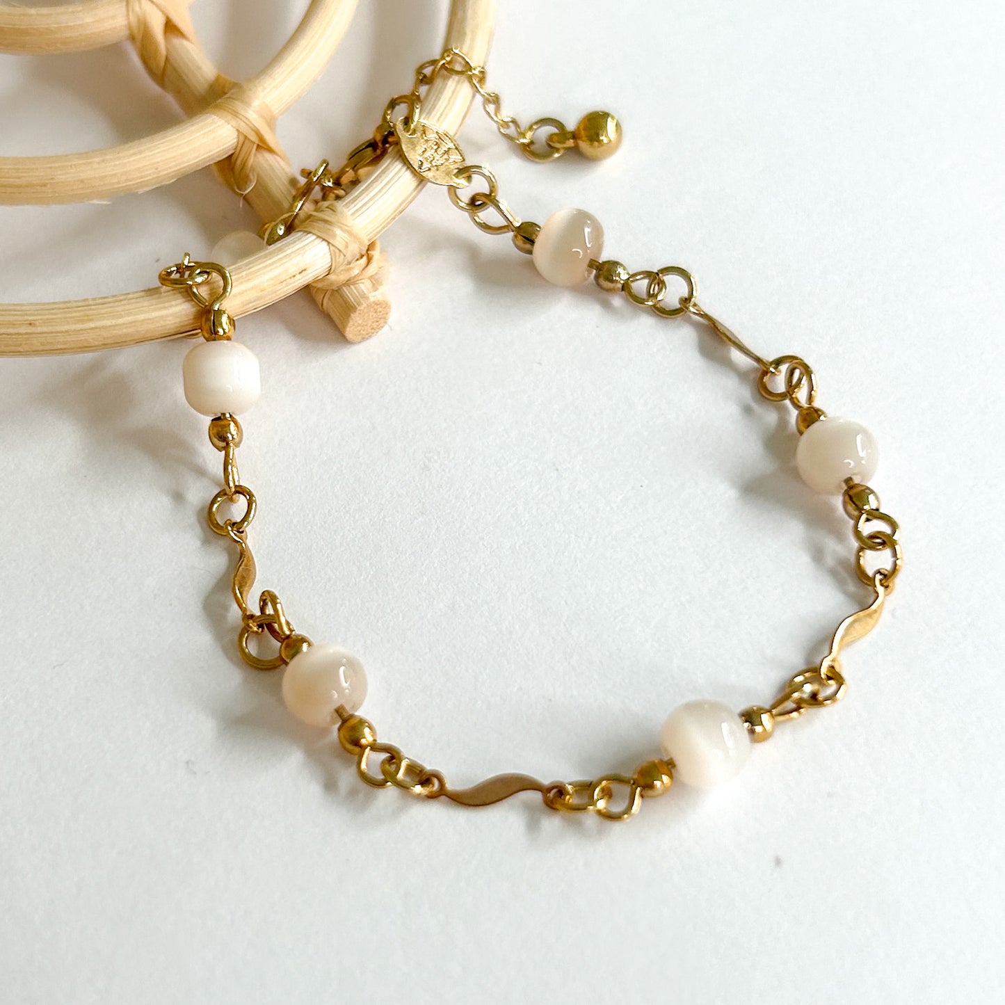 White Fiber Optic Beaded Set - 18k Gold Filled