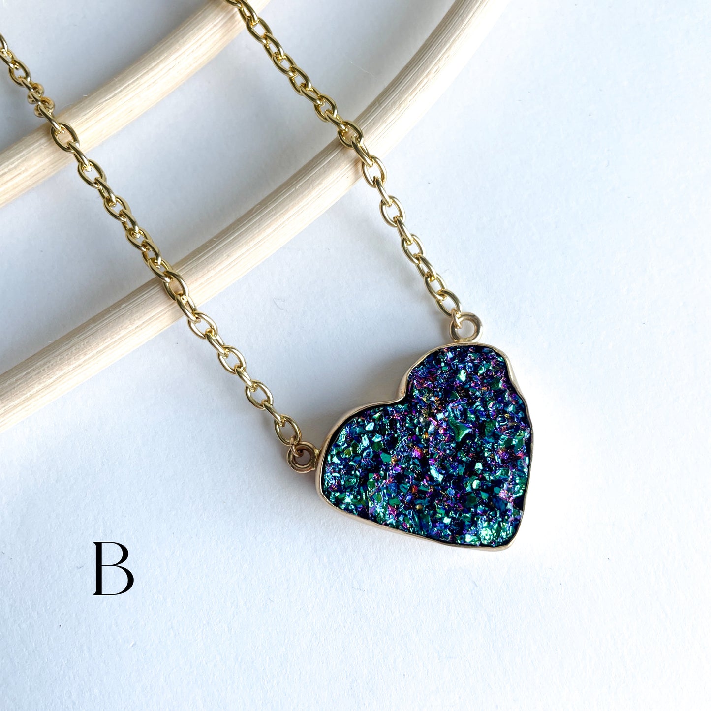 Titanium Druzy Heart Necklace - Alchemia Gold