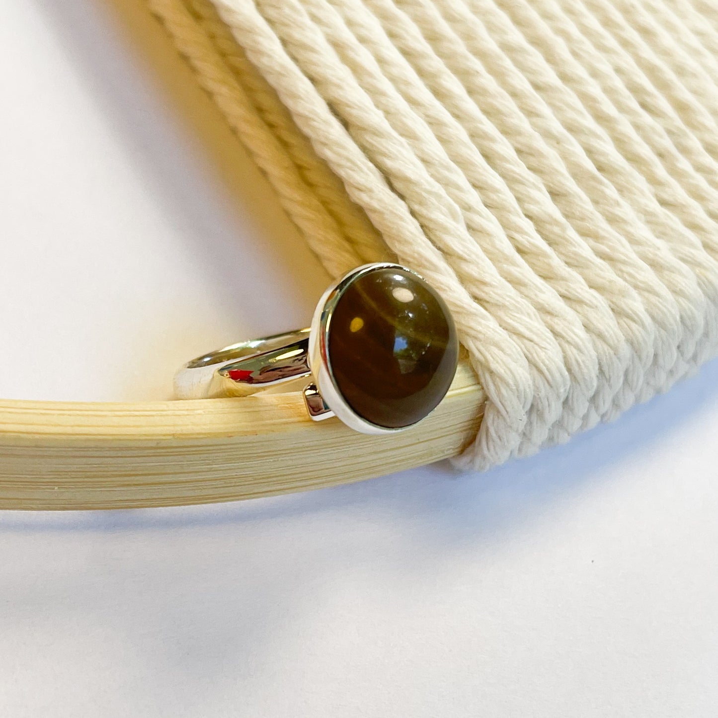 Dainty Brown Jasper Ring - Solid Sterling Silver