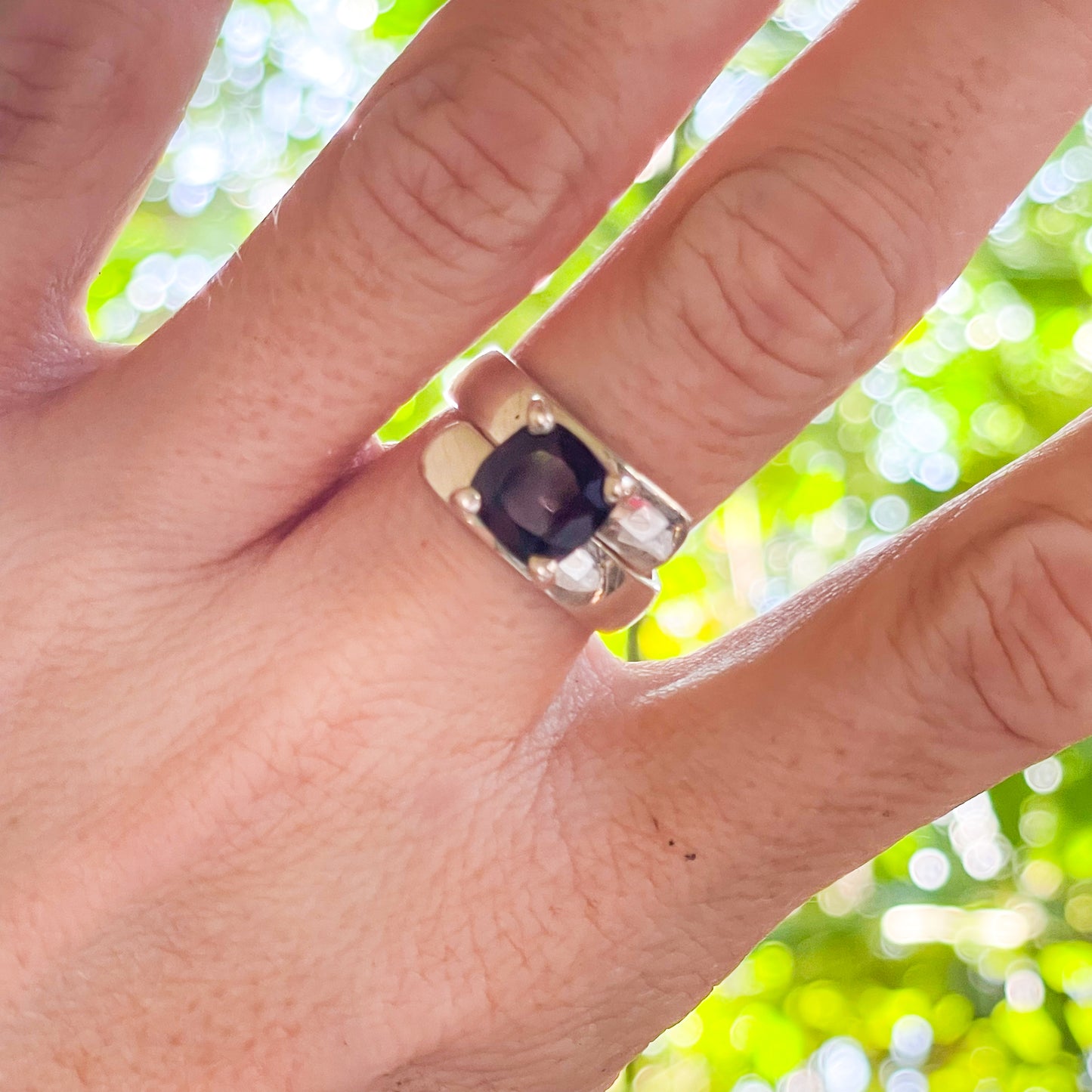 Cushion Cut Garnet Prong Ring-Solid Sterling Silver