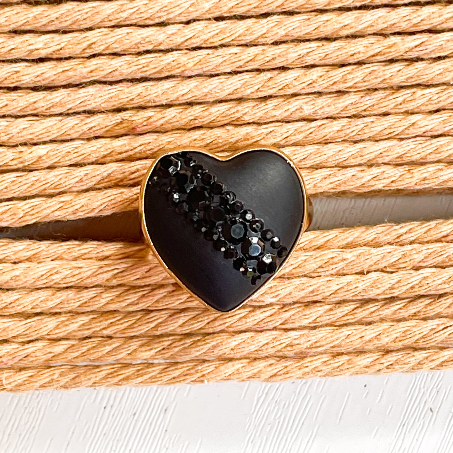 Black Druzy Heart Ring - Alchemia Gold