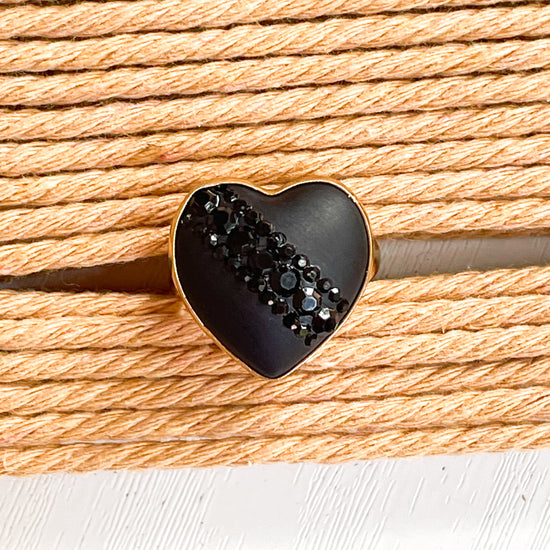 Black Druzy Heart Ring - Alchemia Gold