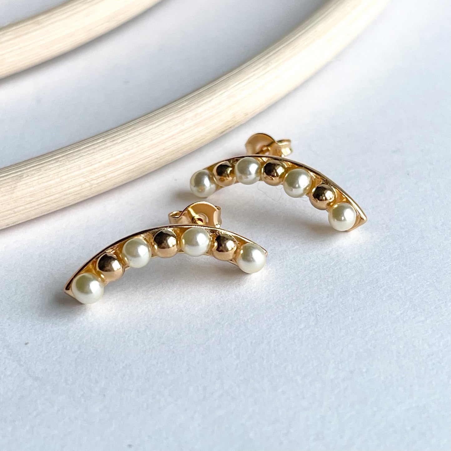 Pearl And Bead Crawler Studs - 18k Gold Filled