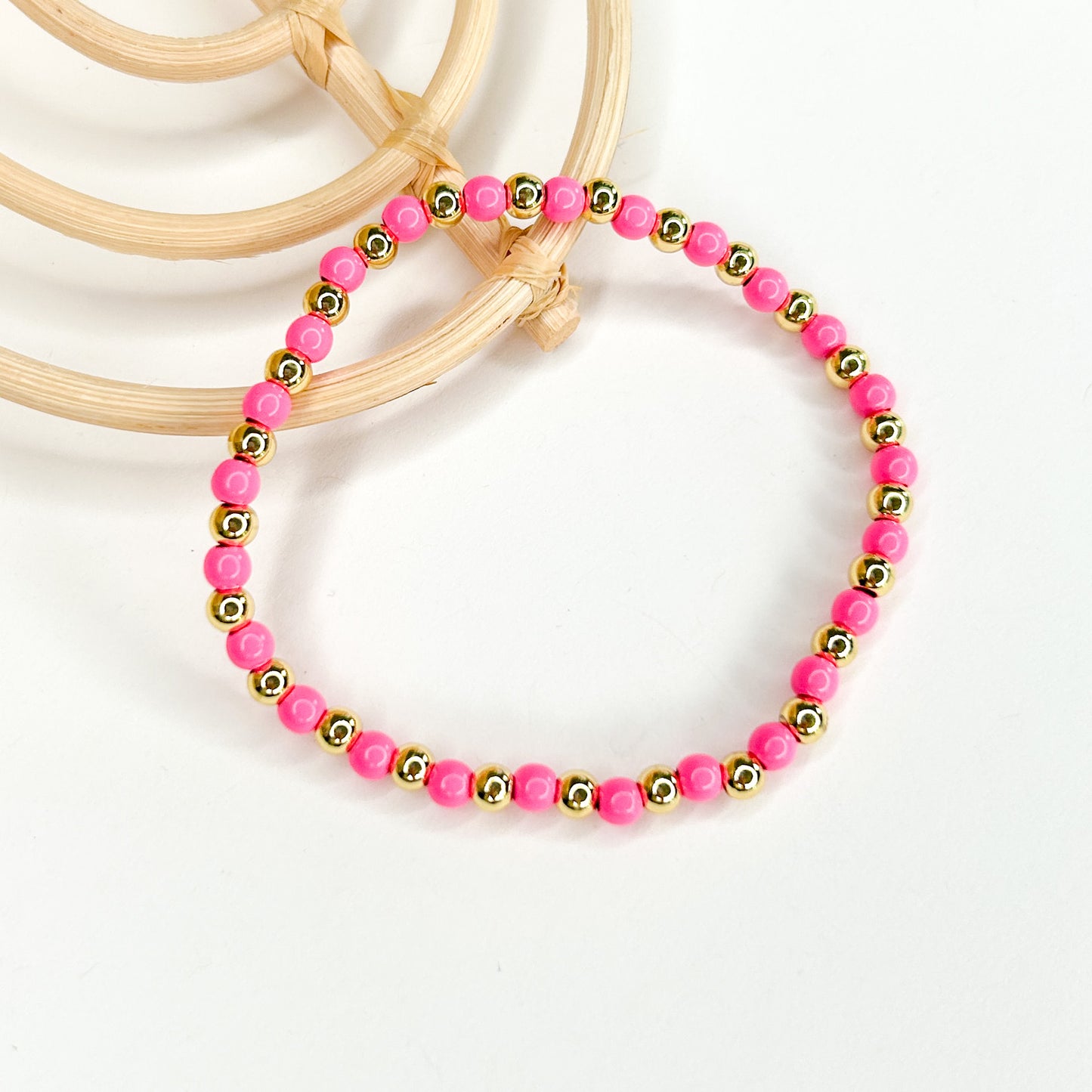 Pink Stretch Bracelet - 18k Gold Filled
