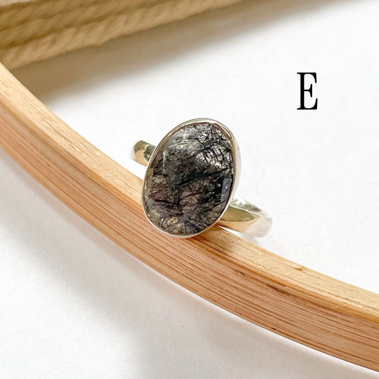 Black Rutile Rose Cut Ring - Solid Sterling Silver